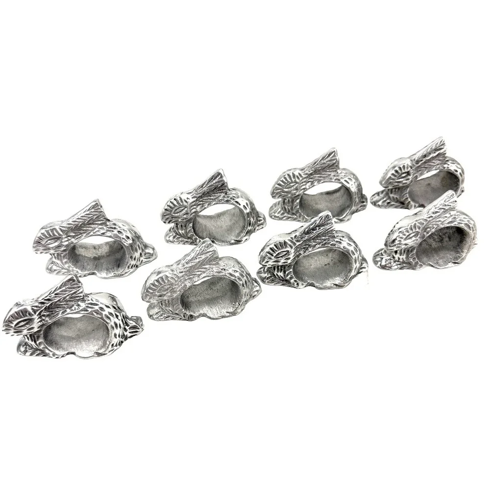 Bunny Rabbit Napkin Rings Holders Pewter Finish Easter Spring Farmhouse Lot of 8